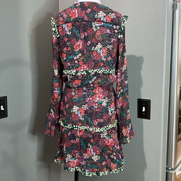 Scotch & Soda Mixed Print Leopard and Florals Dress Bell Sleeves Ruffles - Picture 8 of 13